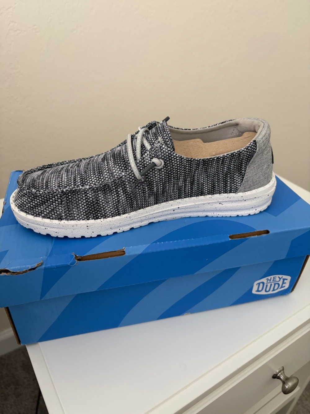 Hey Dude Men's Knit Slip-On Loafer in Grey and White